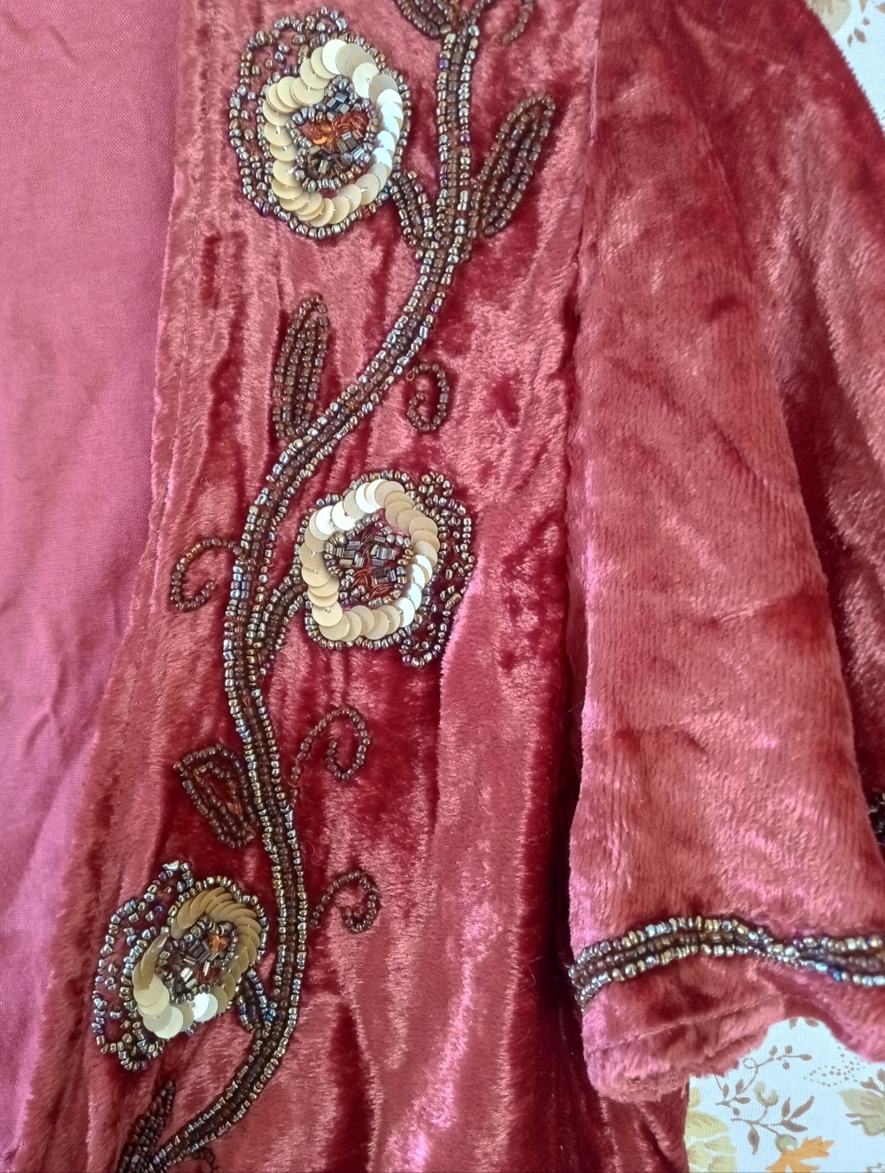 Rusty Red Beaded Velvet Cropped Topper